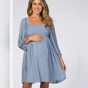 Pinkblush maternity light blue textured square necked dress
